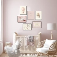 Conjunto de Arte de Parede Vintage Rosa - 6 Impressões em Tela para Berçário e Quarto Infantil com Coelho, Cisne e Flores - imagem 4