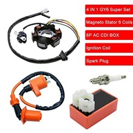 Kit Bobina de Ignição + Magneto Stator 6 Pinos + Vela A7TC para Motores GY6 49cc 50cc - imagem 3