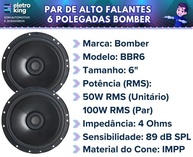 Par de Alto Falantes Bomber 6" 100W RMS - Qualidade Original Montadoras - imagem 3