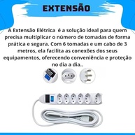 Régua de Tomadas Tripolar 6 Saídas 10A Bivolt com Fusível de Proteção - Branco - imagem 5