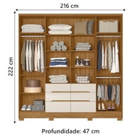 Guarda-Roupas Casal com Espelho 6 Portas 6 Gavetas San Francisco - Madeirado/Off White Moval - imagem 4