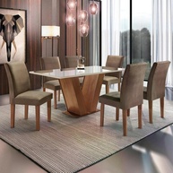 Conjunto Sala de Jantar com Mesa de Vidro e 6 Cadeiras - Design Moderno Espanha Espresso Móveis - imagem 1