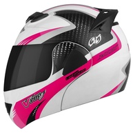 Capacete Pro Tork V-Pro Jet 2 Carbono Escamoteável - Branco/Rosa Tam. 60 c/ Viseira Fumê - imagem 1