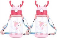 Garrafa Infantil Rosa com Canudo - Alce Desenhado 600ml para Meninas - imagem 3