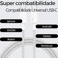 Cabo USB-C Turbo 2 Metros Tipo C 60W Nylon Trançado e Reforçado Compativel Com Iphone 15, Iphone 16 Notebook Tablet Qualidade Premium Carregamento Transferência de Dados Compativel ANDROID - imagem 4