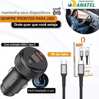 Carregador Veicular Turbo 60W com 2 Entradas USB-A + USB-C e Cabo Premium - imagem 3