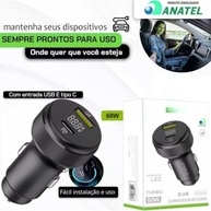 Carregador Veicular Turbo 60W A'Gold: Dual USB + Tipo-C, Power Delivery & QC 3.0 para Celular, iPhone, Samsung e Tablets - imagem 4