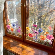 Decalques de Parede para Janela com Flores Silvestres - Adesivos Decorativos Rasgáveis 60x30cm - imagem 1