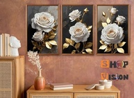 Quadro Decorativo Flores Rosa - Peônia e Floral Colorido para Sala e Quarto (Kit 3 Peças 60x40) - imagem 3