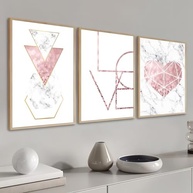 Kit 3 Quadros Love Coração Rosa Cristal - Decoração Moderna para Sala e Quarto (60x40cm, Carvalho) - imagem 3