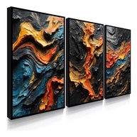 Quadro Decorativo Pintura Abstrata Black - Kit 3 Peças 60x40cm para Sala e Quarto - imagem 2