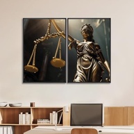Quadro Decorativo Justiça Balança e Estátua da Justiça 2 Peças | Preto 60x90 cm com Vidro - imagem 3