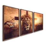 Quadro Decorativo Religioso Leão e Cruz - 3 Telas com Mensagem Inspiradora (60x90cm) - imagem 2