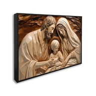 Quadro Decorativo Religioso Sagrada Família - 60x90cm com Vidro e Moldura Preta - imagem 1