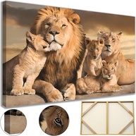 Quadro Decorativo Leão Família - Casal com 3 Filhos em Tela e Madeira 60x90cm - imagem 4