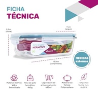 Kit 2 Potes de Vidro Retangular com Tampa Hermética 640ml Azul - Armazenamento Premium com Vedação Total - imagem 3