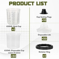Kit Forros e Tampa para Pistola de Pintura Descartável 650ml - 50 Unidades - imagem 3