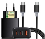 Carregador Turbo 65W 3 Portas (2 USB-C 65W/30W + 1 USB-A 25W) + Cabo 1m: Carregamento Rápido Universal - imagem 1