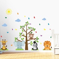 Adesivo de Parede Infantil Árvore Safari com Nuvens Azul - 66 Peças para Decoração Criativa - imagem 1