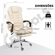Cadeira de Escritório com 7 Pontos de Massagem - Conforto Premium com Reclínio e Apoio para Pés - imagem 3