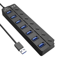 Hub USB 3.0 Com 7 Portas, Botões Individuais, LED, Alta Velocidade (5Gbps) Compatível Com PC Notebook TV Console Mouse PenDrive Teclado Impressora Acabamento Premium - imagem 1