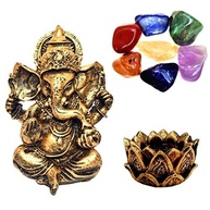 Combo Estátua de Ganesha + Castiçal Flor de Lótus + 7 Pedras dos Chakras - Equilíbrio Energético e Harmonia - imagem 2
