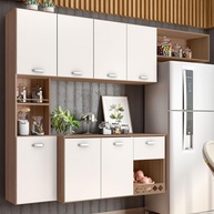 Armário de Cozinha Suspensa com 7 Portas e 1 Gaveta Mila Carvalho Oak/Off White – Design Moderno e Funcionalidade - imagem 1