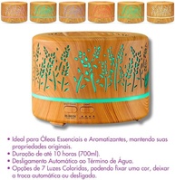 Difusor Ultrassônico Aromatizador 700ml com LED 7 Cores, Controle Remoto e Design Madeira - imagem 5