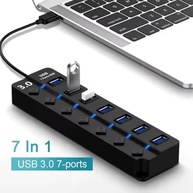 Hub USB 3.0 Com 7 Portas, Botões Individuais, LED, Alta Velocidade (5Gbps) Compatível Com PC Notebook TV Console Mouse PenDrive Teclado Impressora Acabamento Premium - imagem 4