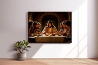 Quadro Decorativo Santa Ceia em Madeira 70x50cm | Arte Religiosa Multicolorida - imagem 3