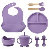 Kit Introdução Alimentar Bebê 8 Peças em Silicone Seguro e Atóxico - Prato, Copo, Talheres e Babador - imagem 2