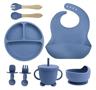 Kit Introdução Alimentar Bebê 8 Peças com Silicone Antitóxico Azul - imagem 2