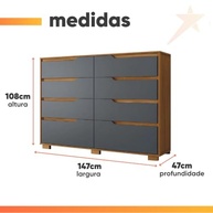 Cômoda 8 Gavetas Geórgia Freijó/Cinza Moval - Organização Moderna com Estilo - imagem 3
