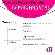 Mural de Fotos Família em MDF Preto com 8 Espaços 10x15cm - Painel Decorativo Moderno com Fita Dupla Face - imagem 5