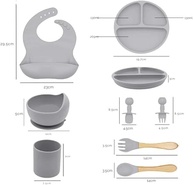 Kit Introdução Alimentar 8 Peças em Silicone - Prato Divisório, Babador, Copo e Talheres Seguros para Bebês - imagem 2