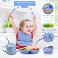 Kit Introdução Alimentar Bebê 8 Peças - Prato, Bowl, Copo com Canudo e Talheres em Silicone Antitóxico Premium (Rosa Rubi) - imagem 5