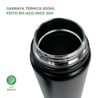 Garrafa Térmica 800ml Premium - Isolamento Quente e Frio com Alça, Aço Inox, Preto - imagem 4