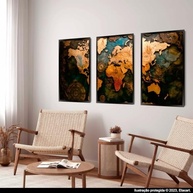 Quadro Decorativo Mapa Mundi 80x60cm - 3 Telas para Sala e Hall - imagem 5