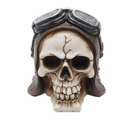 Mini Caveira Decorativa Aviator Helmet em Resina Marrom - 8,5cm | Decoração Temática e Estilo Motoqueiro - imagem 2