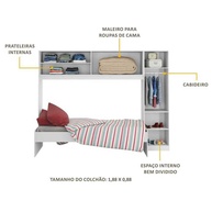 Cama Solteiro com Guarda-Roupa Branco 88x188cm - imagem 2