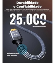 Cabo HDMI 2.1 8K 2m Ultra Rápido 48Gbps | HDR10, eARC, VRR | Ideal para TV 4K, Monitor Gamer, PC e Projetor | Conector Banhado a Ouro e Cabo Reforçado - imagem 5