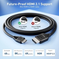 Cabo Mini HDMI para HDMI 2.1 8K 48Gbps 2m - Conexão Ultra HD para Câmeras, Monitores e Raspberry Pi - imagem 3