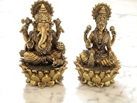Conjunto de Estátuas de Latão Lakshmi e Ganesha - 9 cm | Decoração Espiritual e Presente Ideal para Diwali - imagem 2