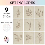 Arte de Parede Botânica Vintage | Conjunto de 9 Pôsteres Neutros 20x25cm | Decoração Floral Minimalista para Quarto e Sala - imagem 3