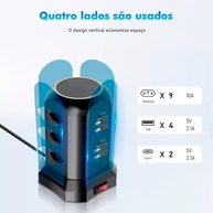 Torre de Tomada Inteligente com 9 Tomadas e 4 USBs - Potência 2500W | Organize e Carregue Tudo! - imagem 3
