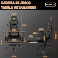 Cadeira Gamer Python Fly Deluxe - Design Ergonômico, Ajuste de 90-150°, Estilo Preto e Dourado - imagem 3