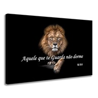 Quadro Decorativo Leão de Judá com Frase Bíblica - Tela Canva 90x60cm com Armação de Madeira - imagem 1