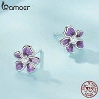 Brincos Flor Roxa Bamoer: Elegância em Prata 925 - imagem 2