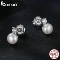 Brincos Bamoer: Pérola & Moissanite em Prata 925 - imagem 2