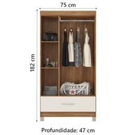 Guarda-Roupa Solteiro 3 Portas com 1 Gaveta Amêndoa/Off White Prince – Design Moderno e Funcional - imagem 4